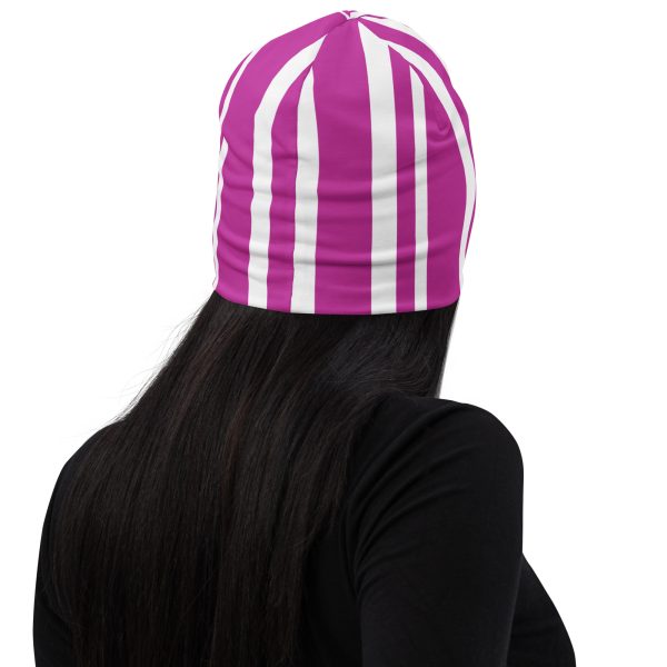 Pink stripe All-Over Print Beanie - Image 2