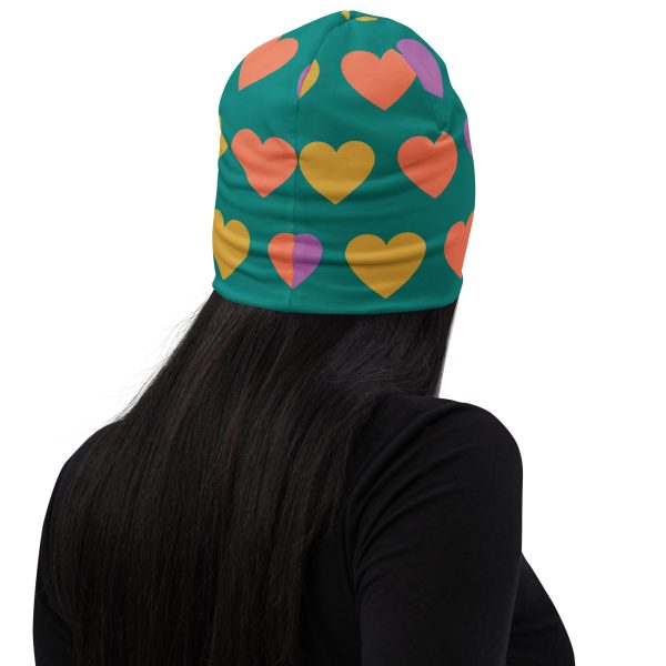 Striped heart All-Over Print Beanie - Image 2