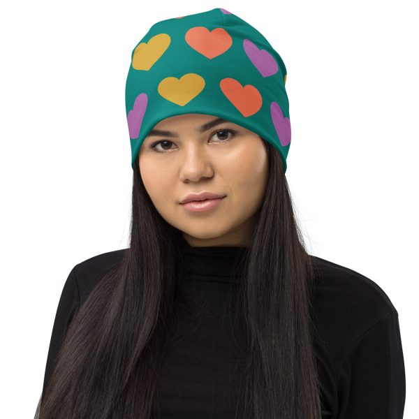 Striped heart All-Over Print Beanie