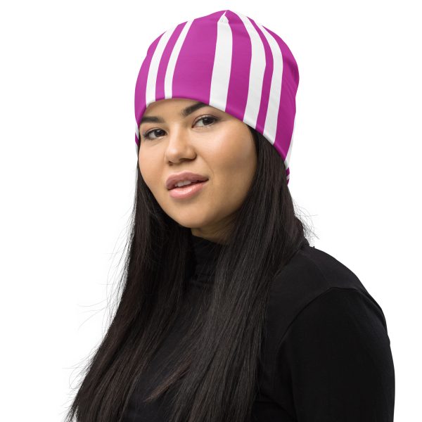 Pink stripe All-Over Print Beanie - Image 4