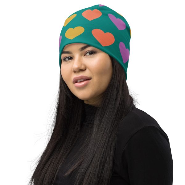 Striped heart All-Over Print Beanie - Image 4