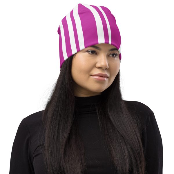 Pink stripe All-Over Print Beanie - Image 3