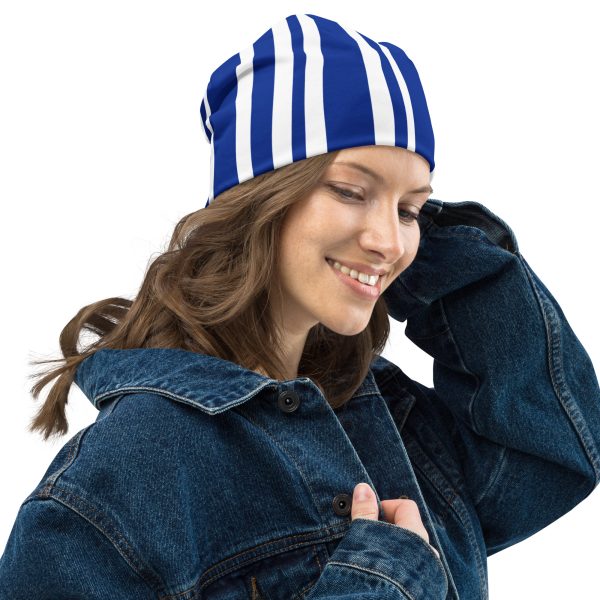 Blue Stripe All-Over Print Beanie - Image 3