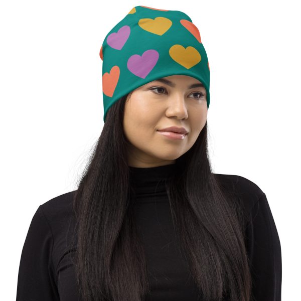 Striped heart All-Over Print Beanie - Image 3