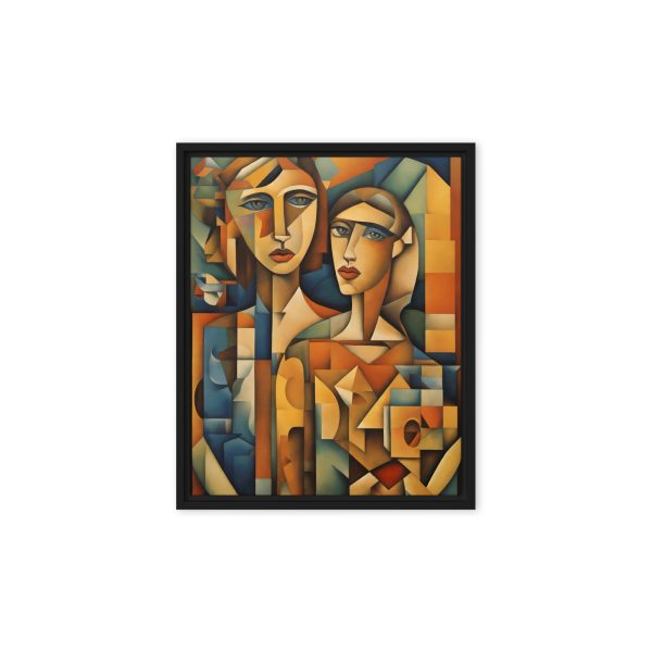 Geometric Duet: Cubist Portrait Canvas - Image 2