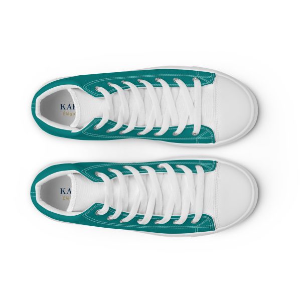 Modern Teal & White Men’s high top canvas shoes - Image 6