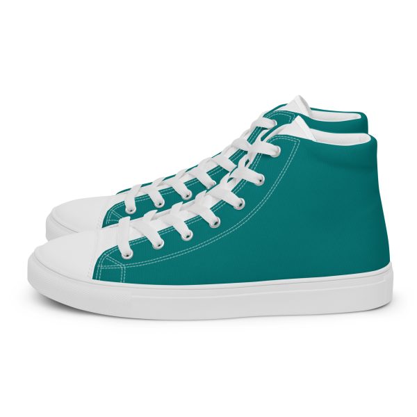 Modern Teal & White Men’s high top canvas shoes - Image 2