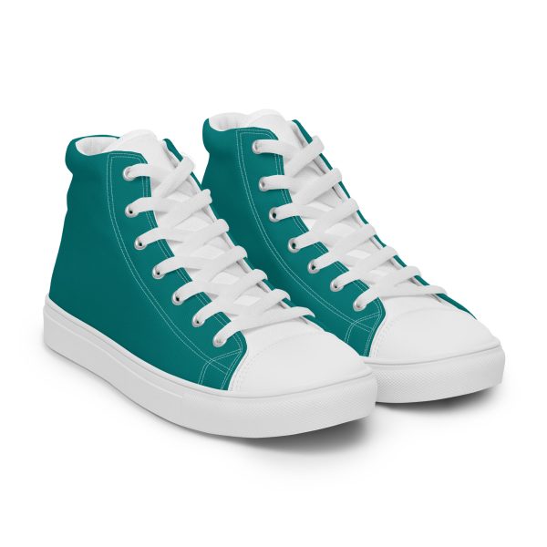 Modern Teal & White Men’s high top canvas shoes - Image 9