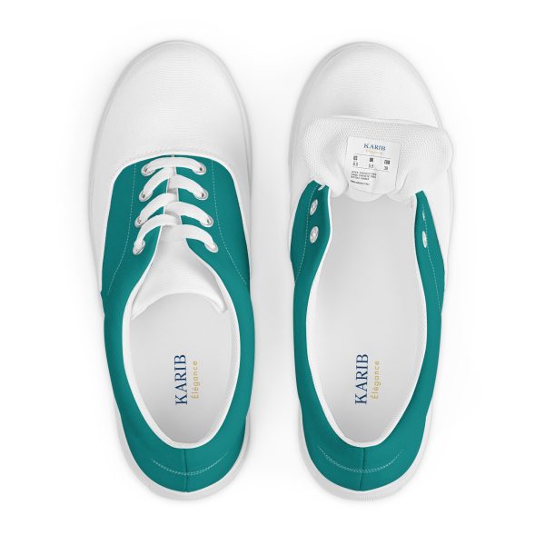 Modern Teal and White Men’s lace-up canvas shoes - Image 4