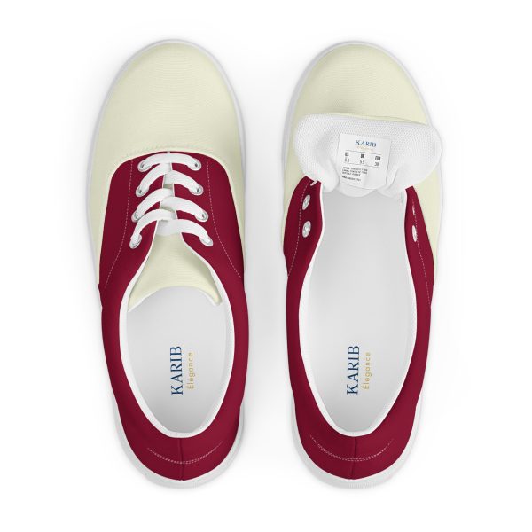 Sophisticated Burgundy and Beige Men’s lace-up canvas shoes - Image 4