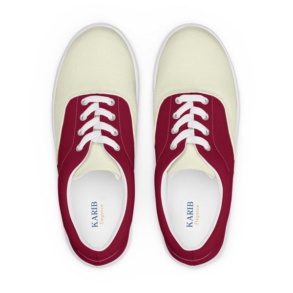 Sophisticated Burgundy and Beige Men’s lace-up canvas shoes