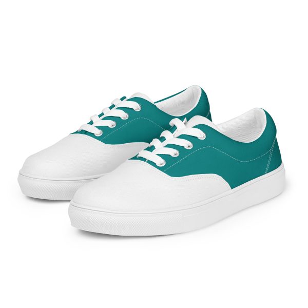 Modern Teal and White Men’s lace-up canvas shoes - Image 2