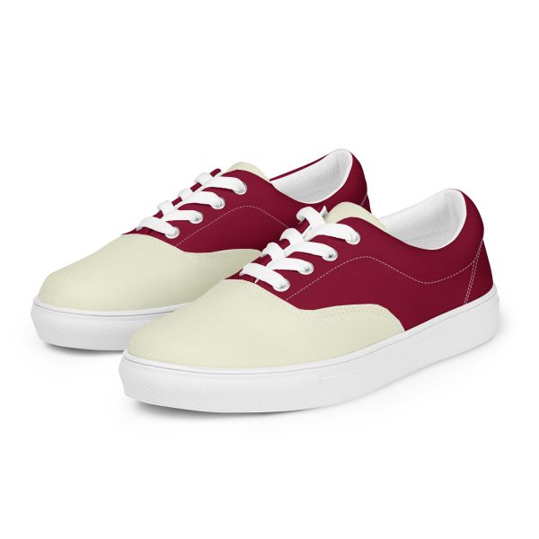 Sophisticated Burgundy and Beige Men’s lace-up canvas shoes - Image 2