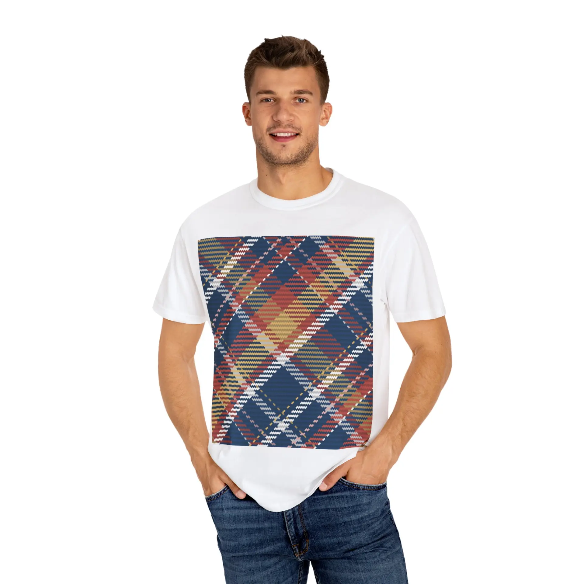 Plaid Garment-Dyed T-Shirt, Cozy Casual Tee, Perfect for Fall, Holiday Gifts, Everyday Wear, Unique Fashion Statement - Image 4